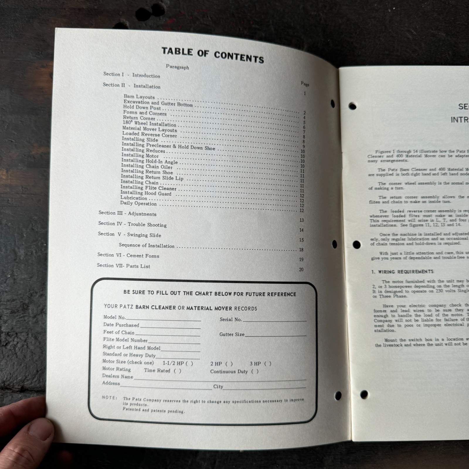 Vintage 1967 Patz Company Barn Cleaner Operation Parts Manual Pound Wisconsin