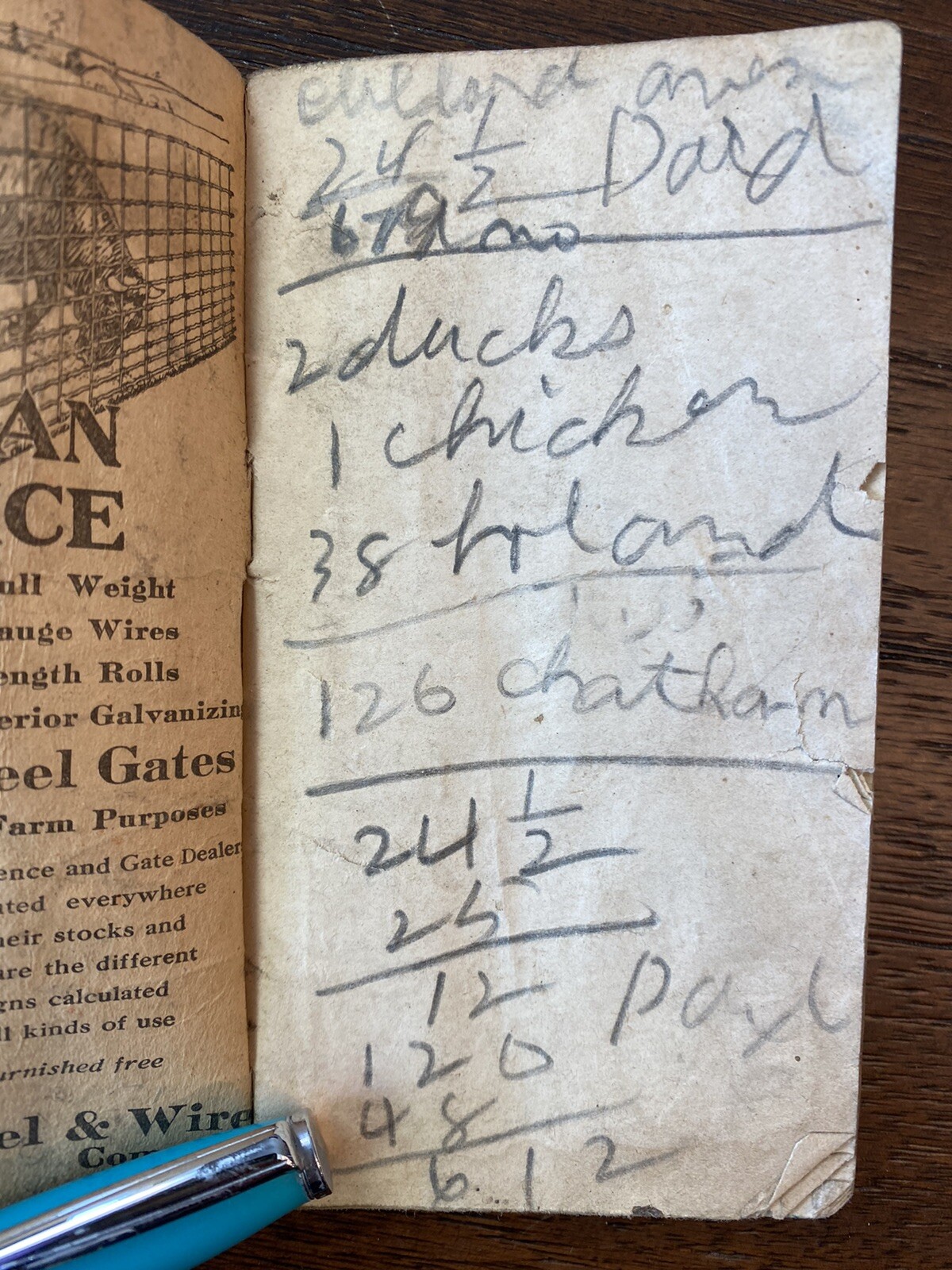 American Fence Memorandum Book American Steel & Wire Co Calendar July Used 1919