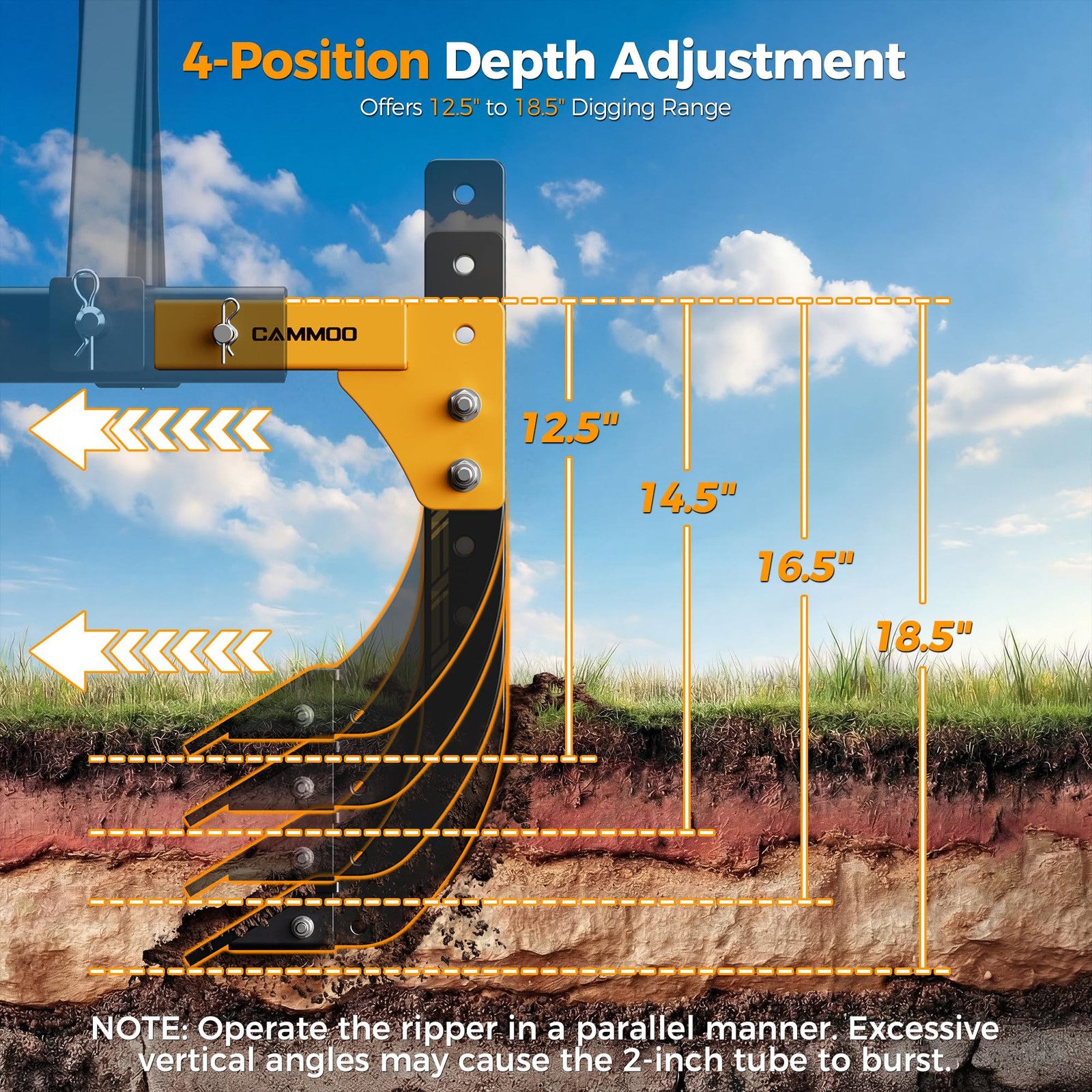 CAMMOO Hitch Mounted Trencher Ripper, Yellow