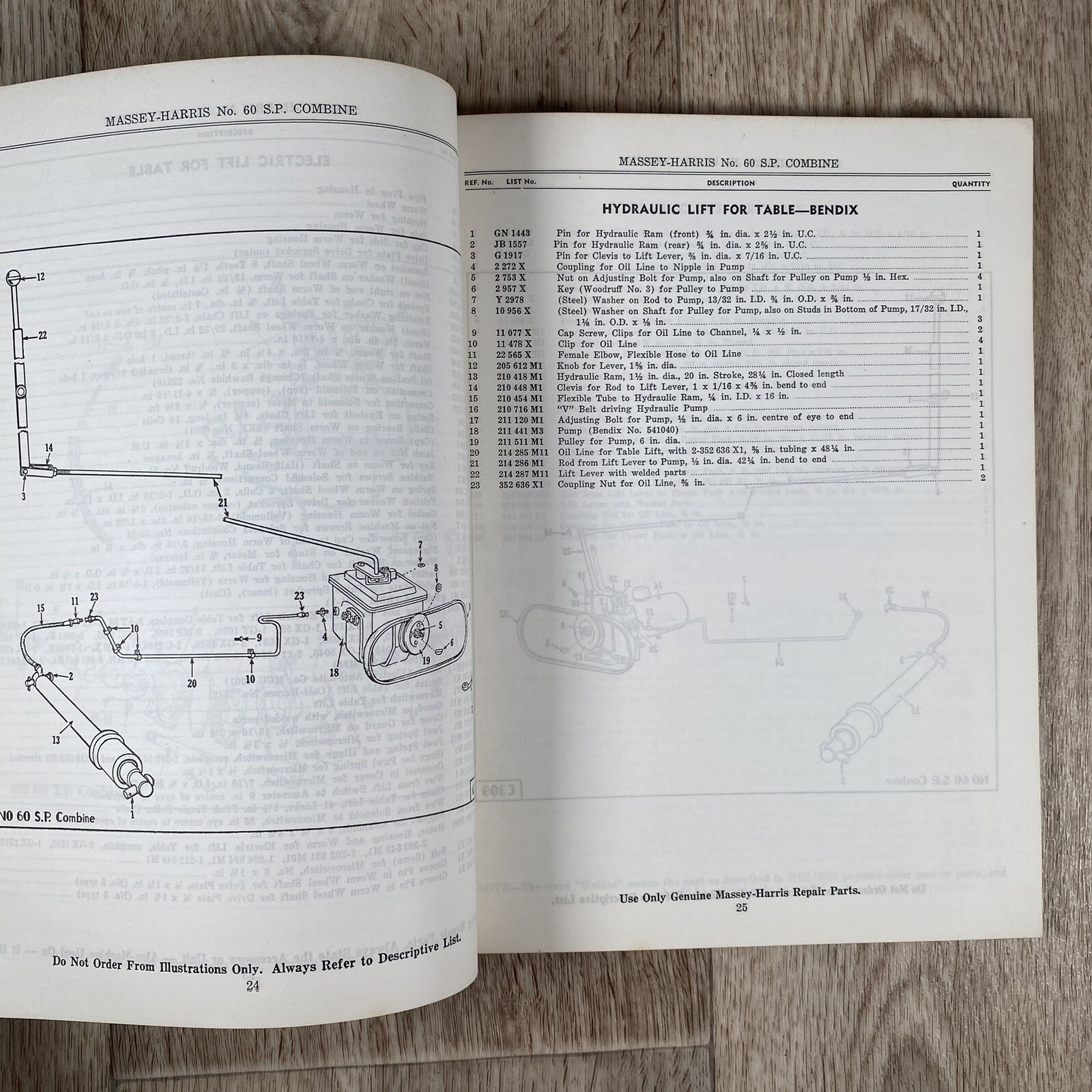 Massey-Harris No 60 SP Combine Illustrated Repair Parts List Self Propelled