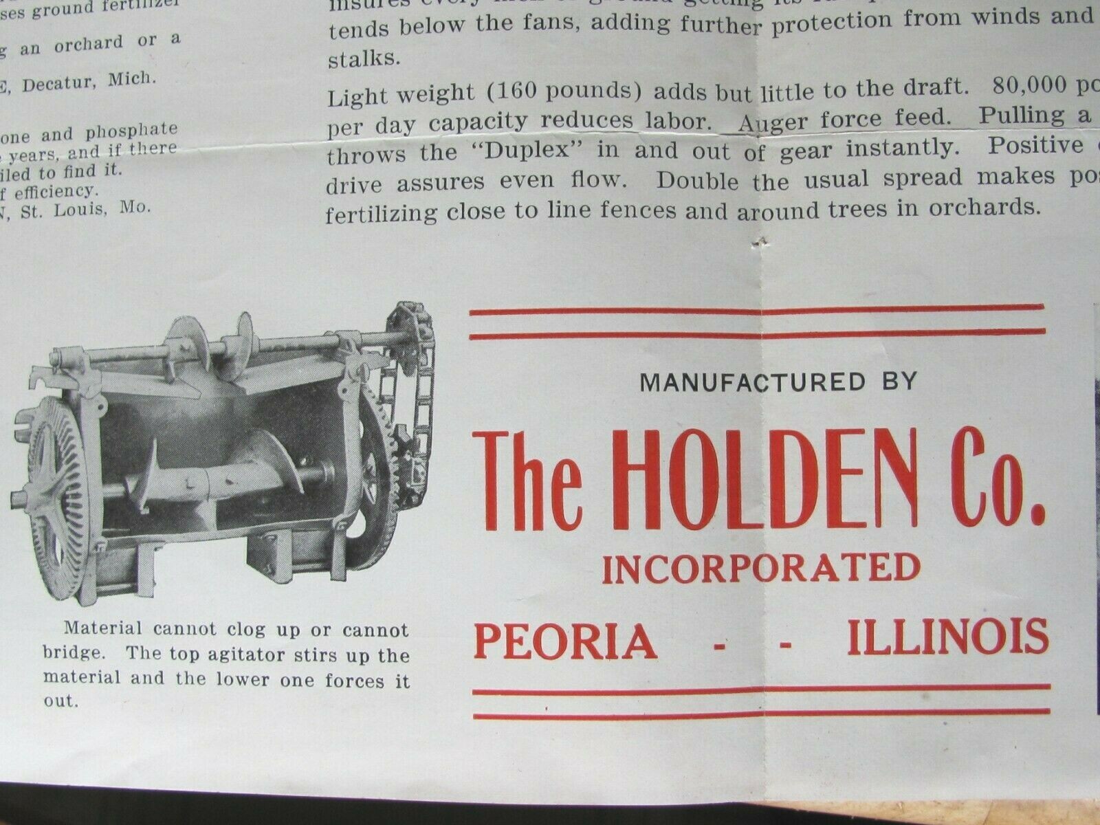 1910&rsquo;s BROCHURE HOLDEN CO PEORIA IL FARM LIME FERTILIZER SPREADER LUTHY & CO