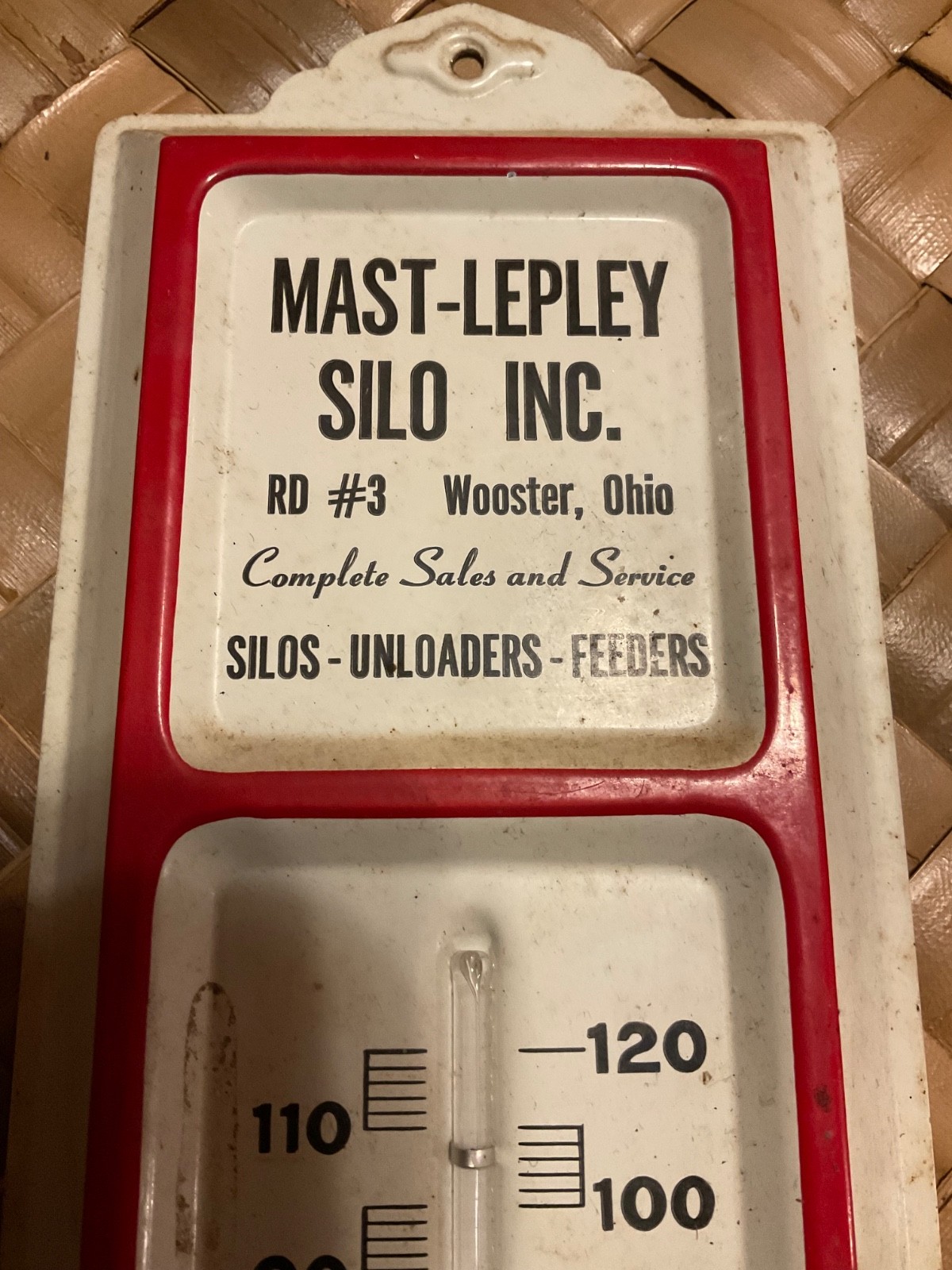 Vintage Tin Thermometer Mast-Lepley Silo Ohio Farm Grain Feeders Unloaders 13&Prime;X4