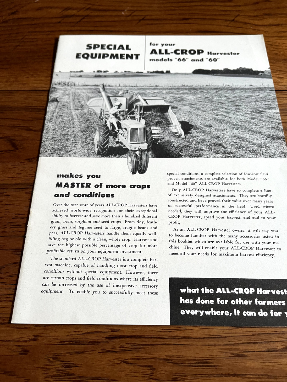 Allis Chalmers Special Equipment for 66 60 Combine For 1953 Brochure FCCA