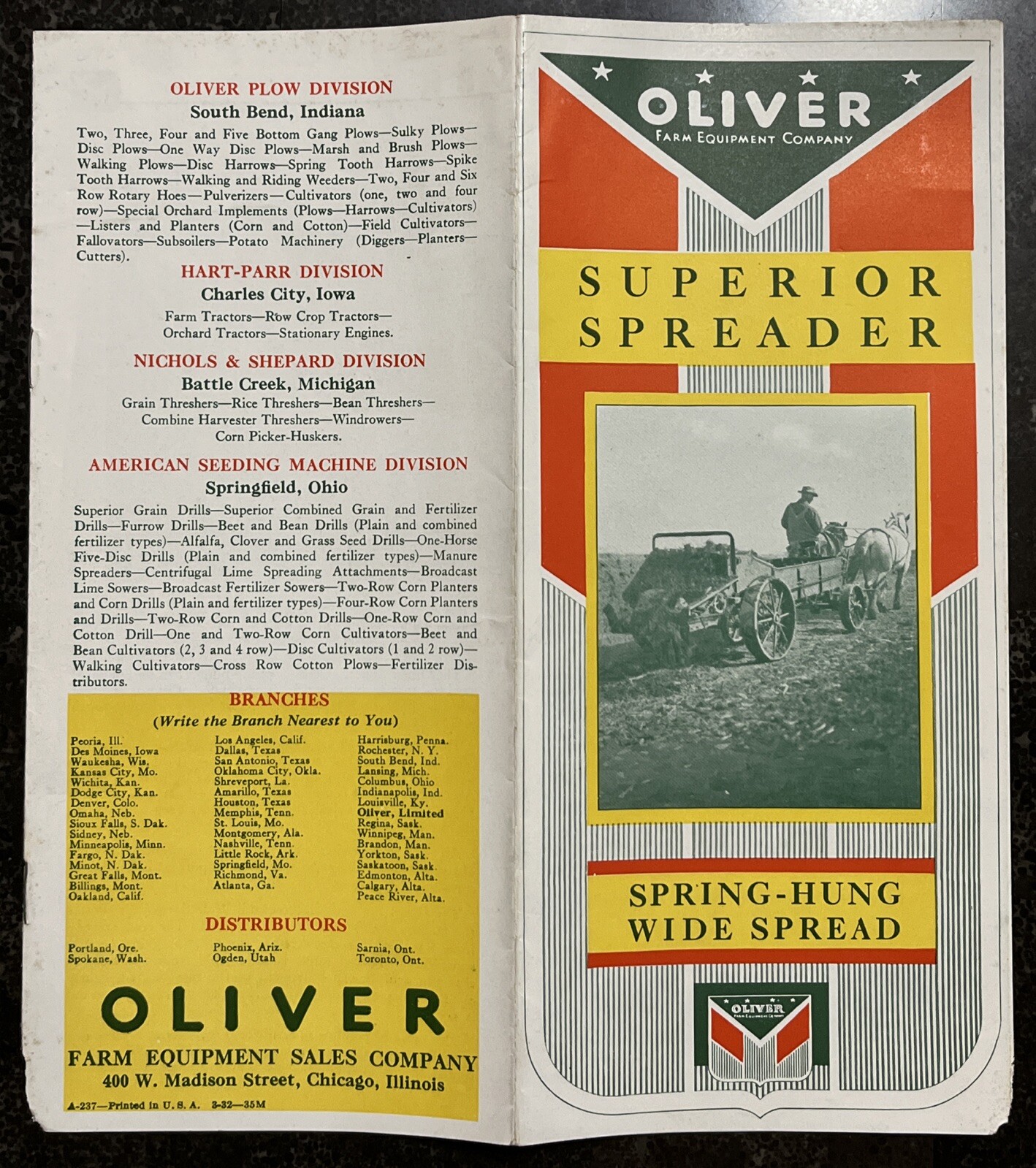 1932 Oliver Superior Spreader Specifications Agricultural Sales Brochure