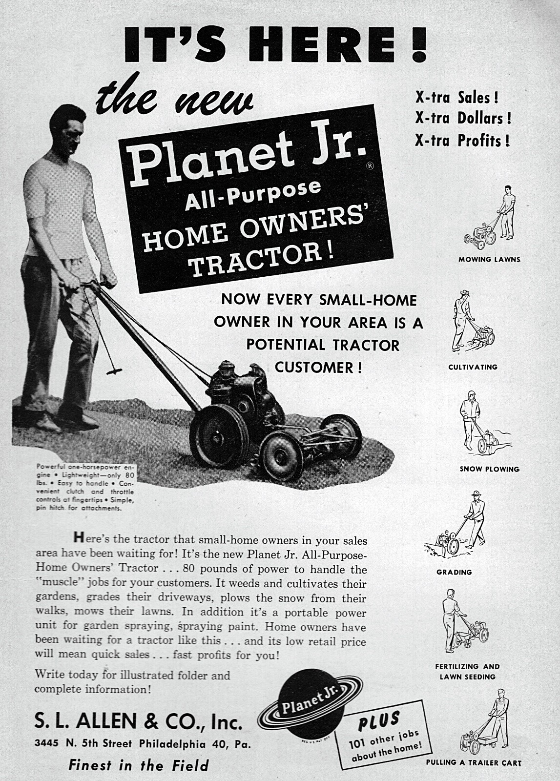 1952 S.L. Allen Planet Jr. Lawnmower Original Print Ad