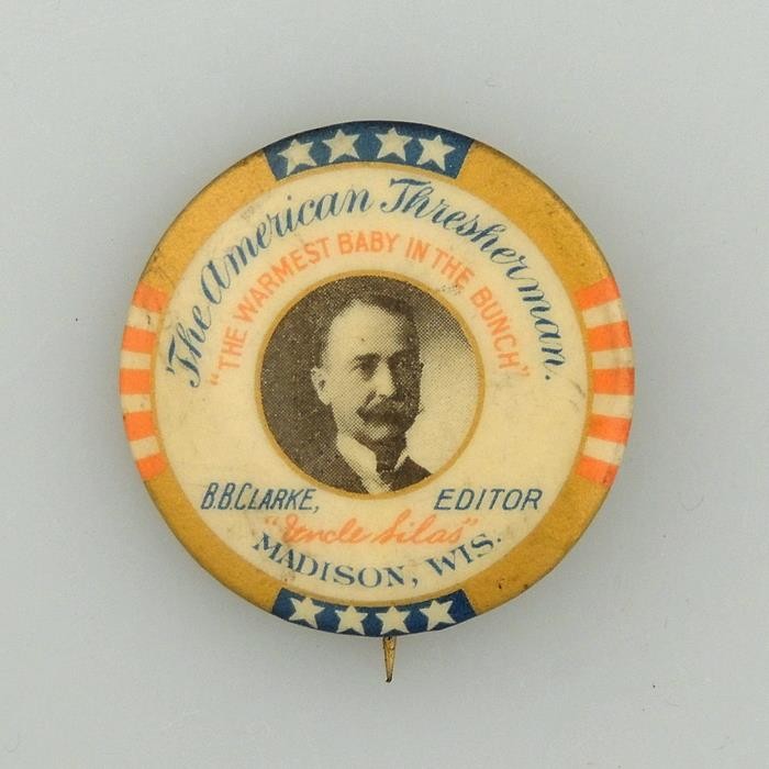 American Thresherman Madison Wisc Farm Agriculture Advertising Bastian Badge Pin