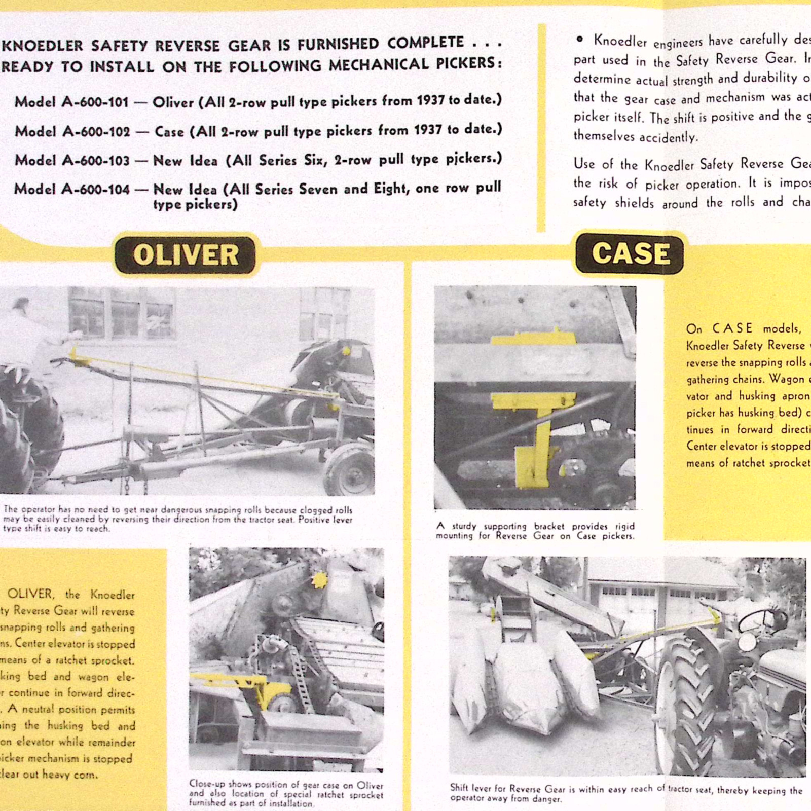 1953 Knoedler Safety Reverse Gear for Corn Pickers Corn Belt Burr Mill Brochure