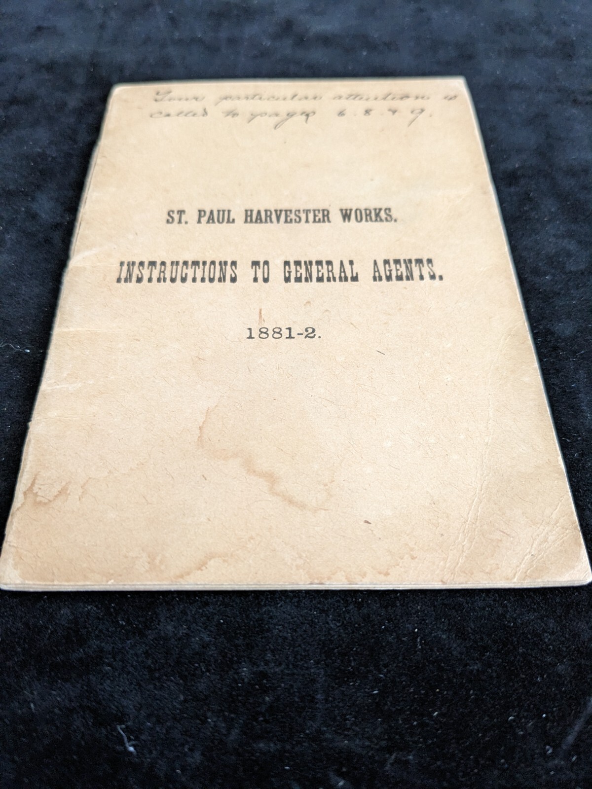 Scarce Original 1881 St. Paul Harvester Works General Agents Instruction Booklet