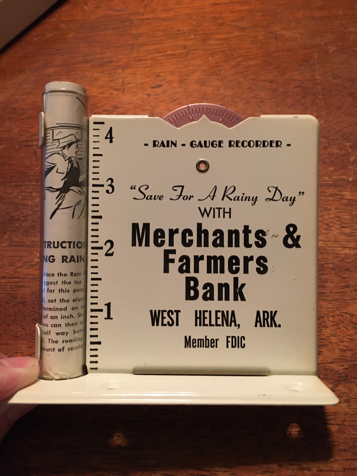 Merchants & Farmers Bank West Helena Arkansas RAIN GAUGE,EX. COND.