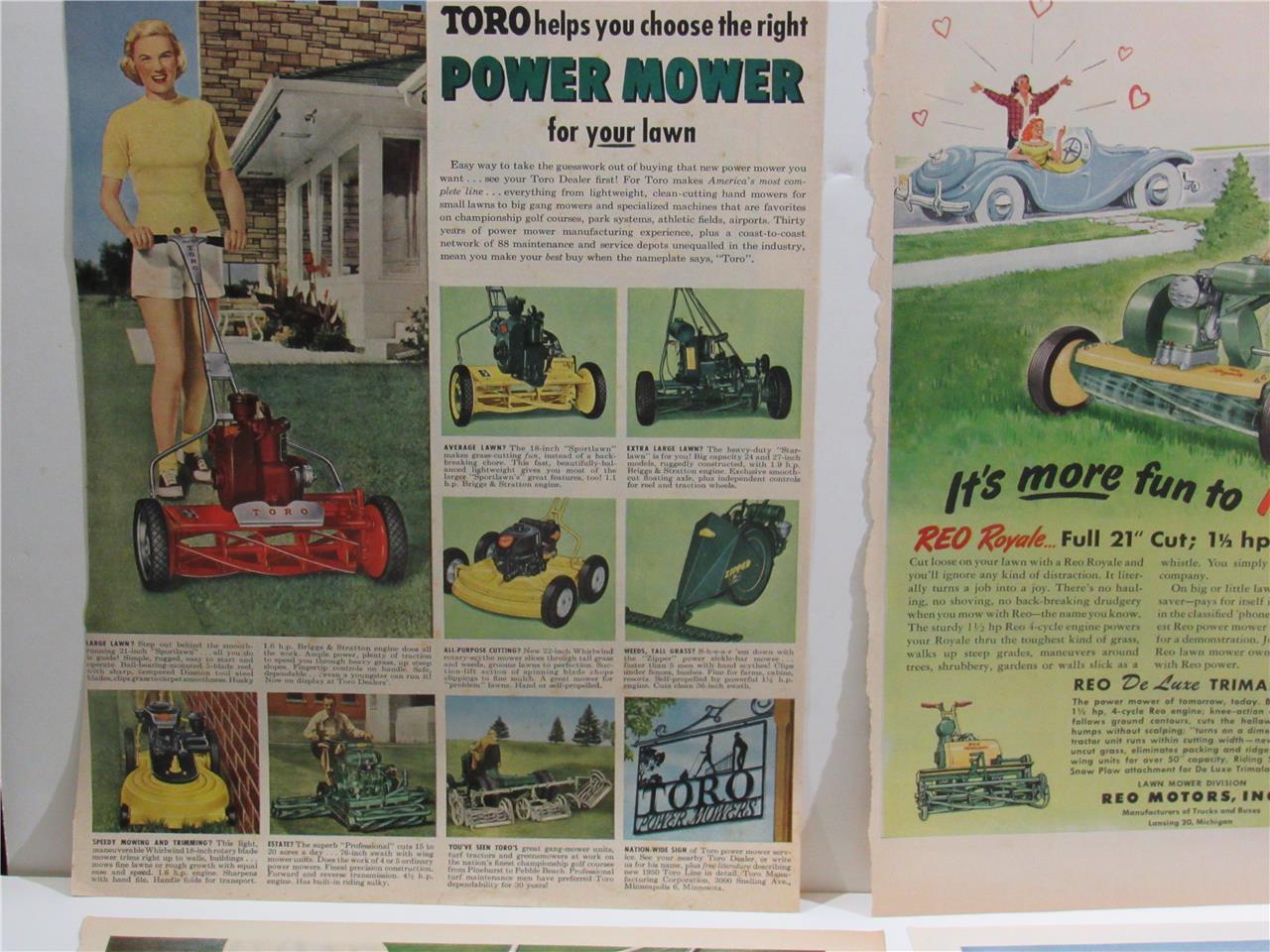 ORIGINAL VINTAGE ANTIQUE~ 1950s – 70s MIXED RIDE & PUSH LAWNMOWER ~ PRINT AD LOT