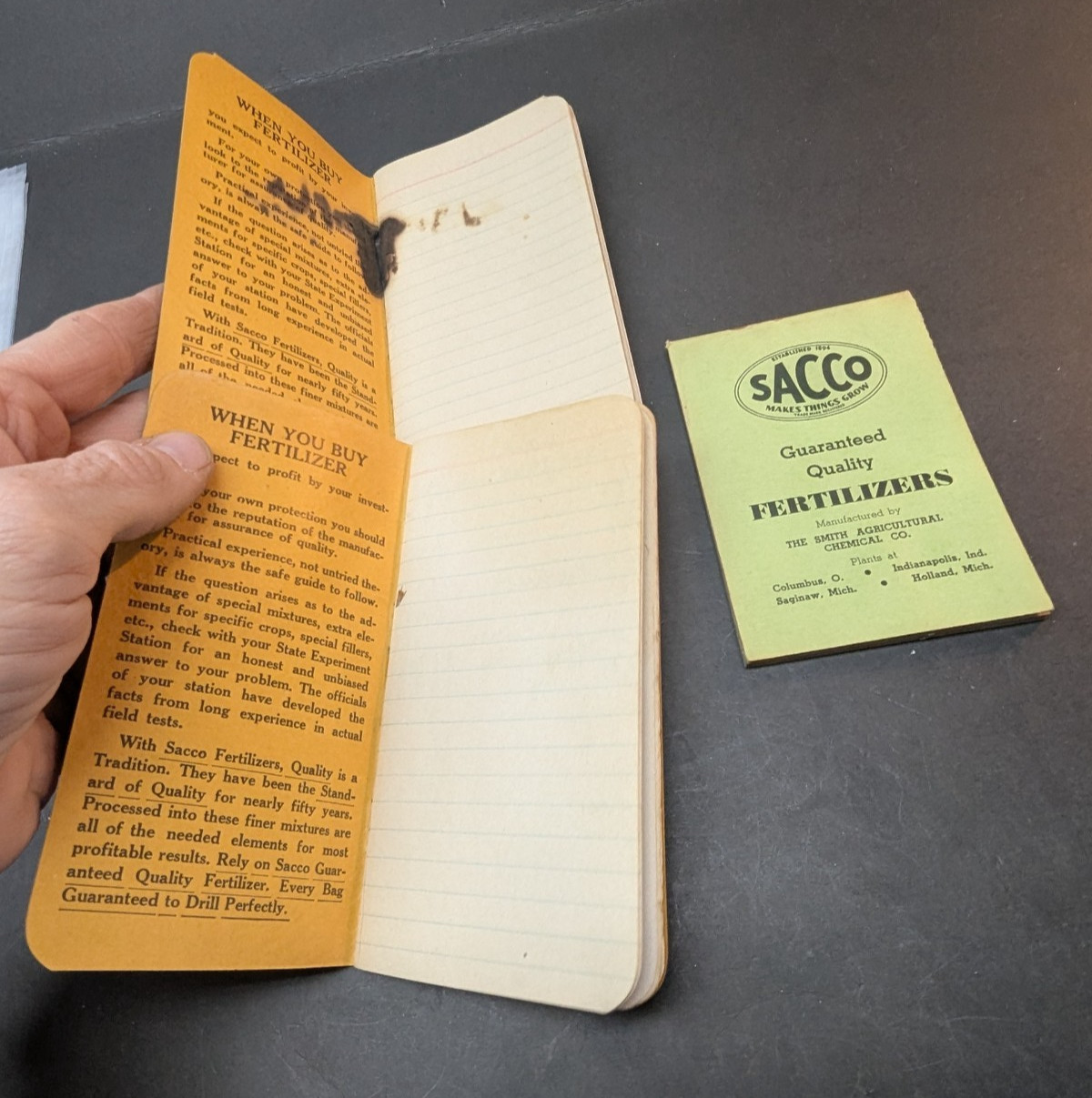 LOT OF 3 Sacco Fertilizers Pocket Memo Pad Book Columbus Indianapolis Saginaw