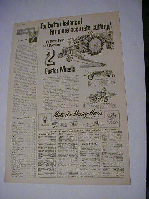 Vintage lot 9 tractor massey harris farm implement magazine print ads 1939-1957