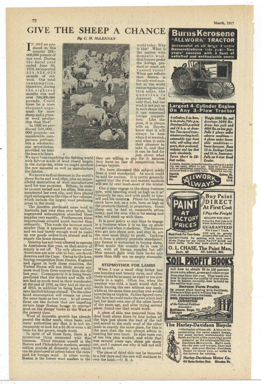 1917 Electric Wheel Co. Ad: Allwork Tractors Always! – Quincy, Illinois