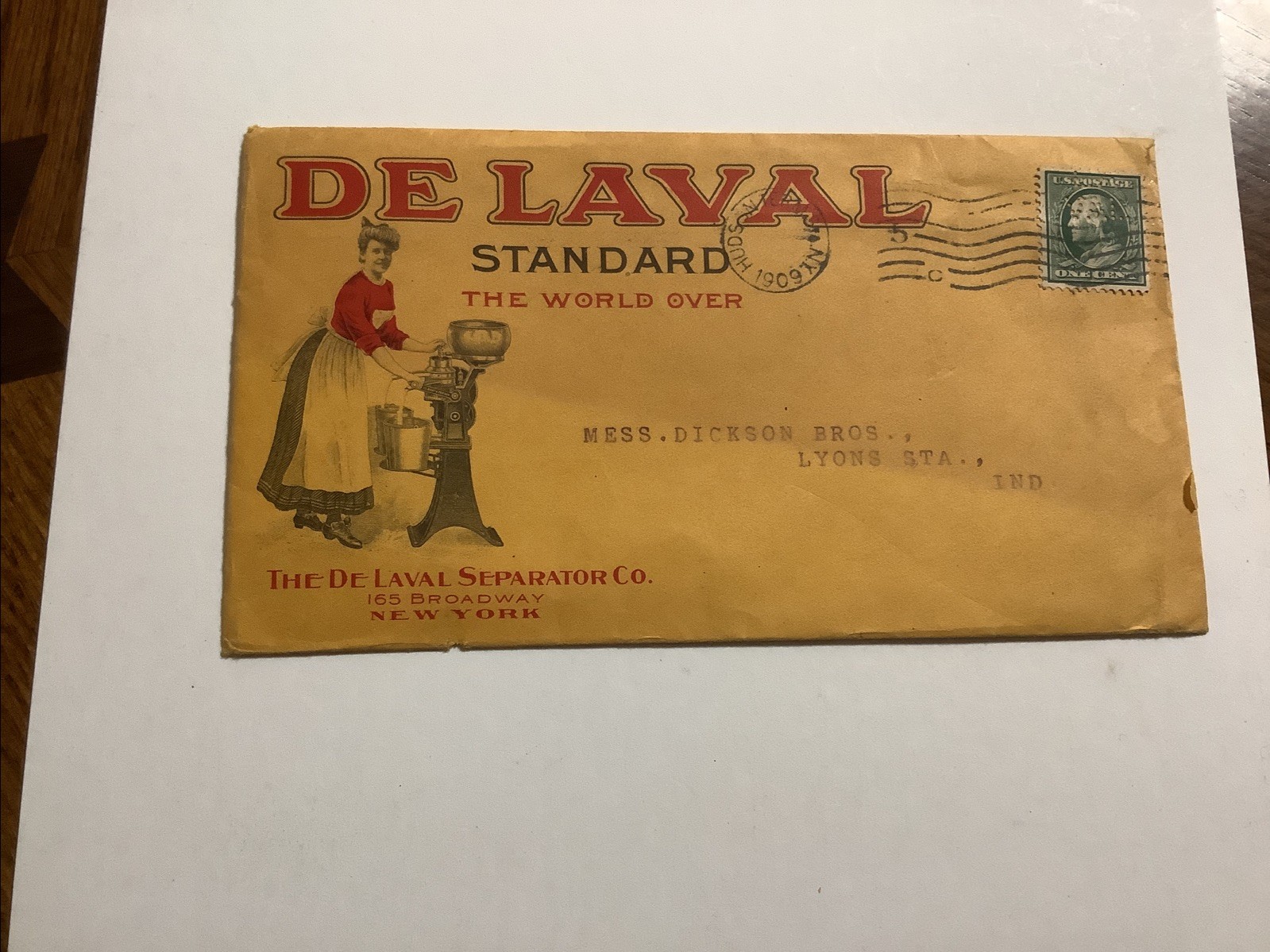 De Laval Separator Co NY Ads 38 & 40 Envelope 1909-FREE SHIPPING