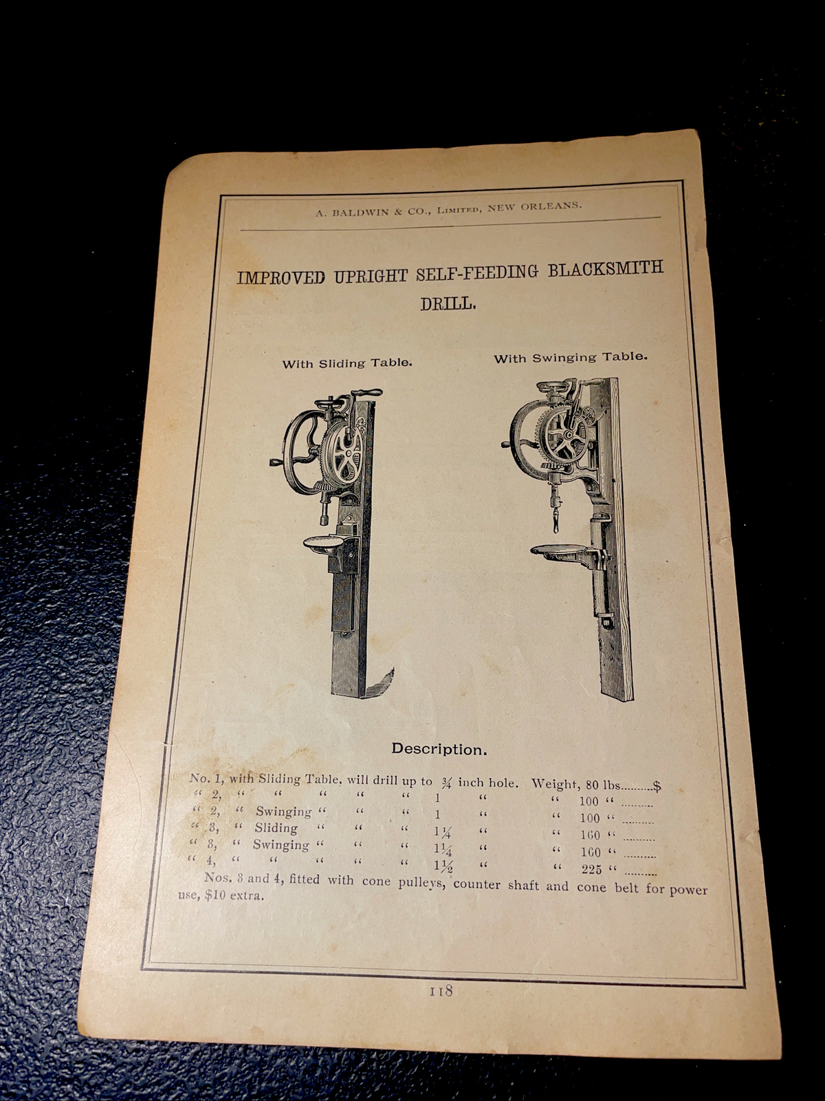 1891 Baldwin – Blacksmith Drill – Farm Advertising – New Orleans