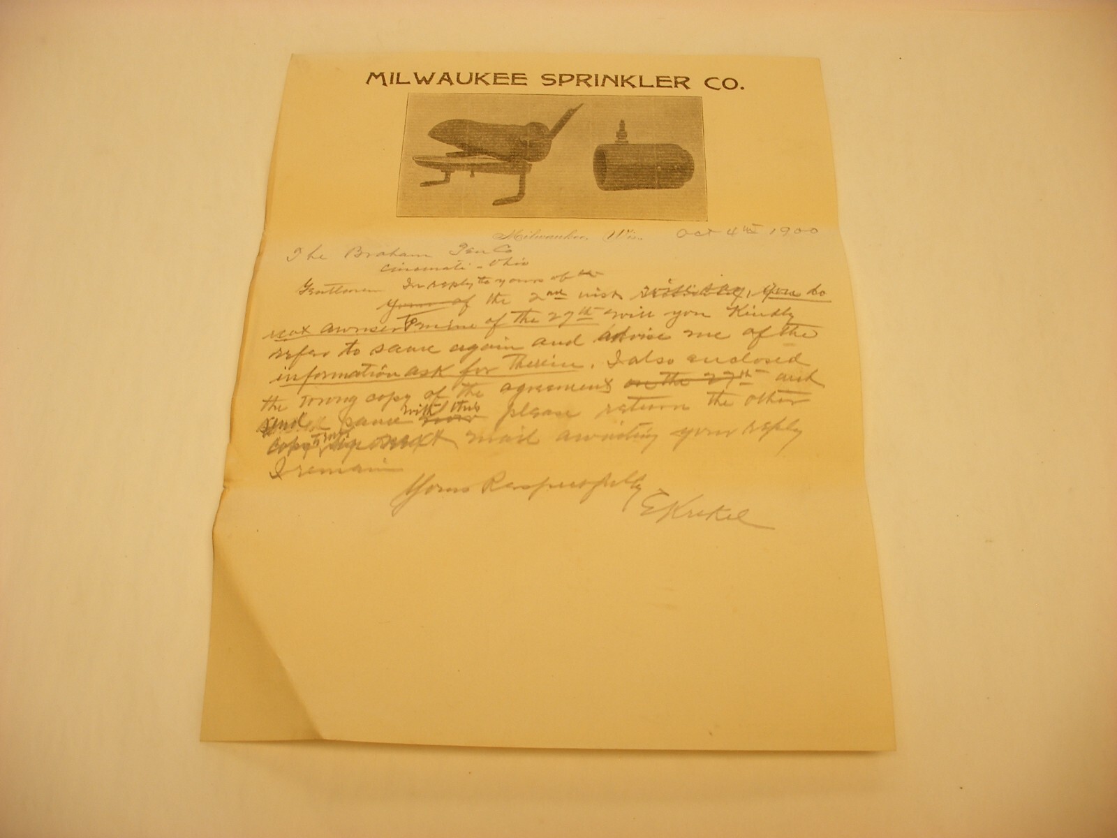 Antique Vtg 1900 Milwaukee Sprinkler Co. Milwaukee WI Letter Head
