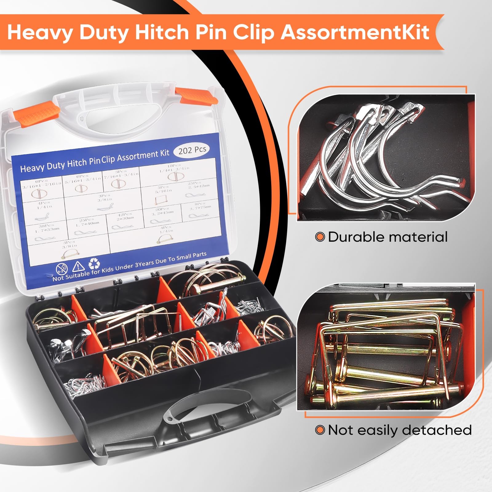 202PCS Hitch Pin, Trailer Pins Clip Pins Assortment Kit for railers Tractors …