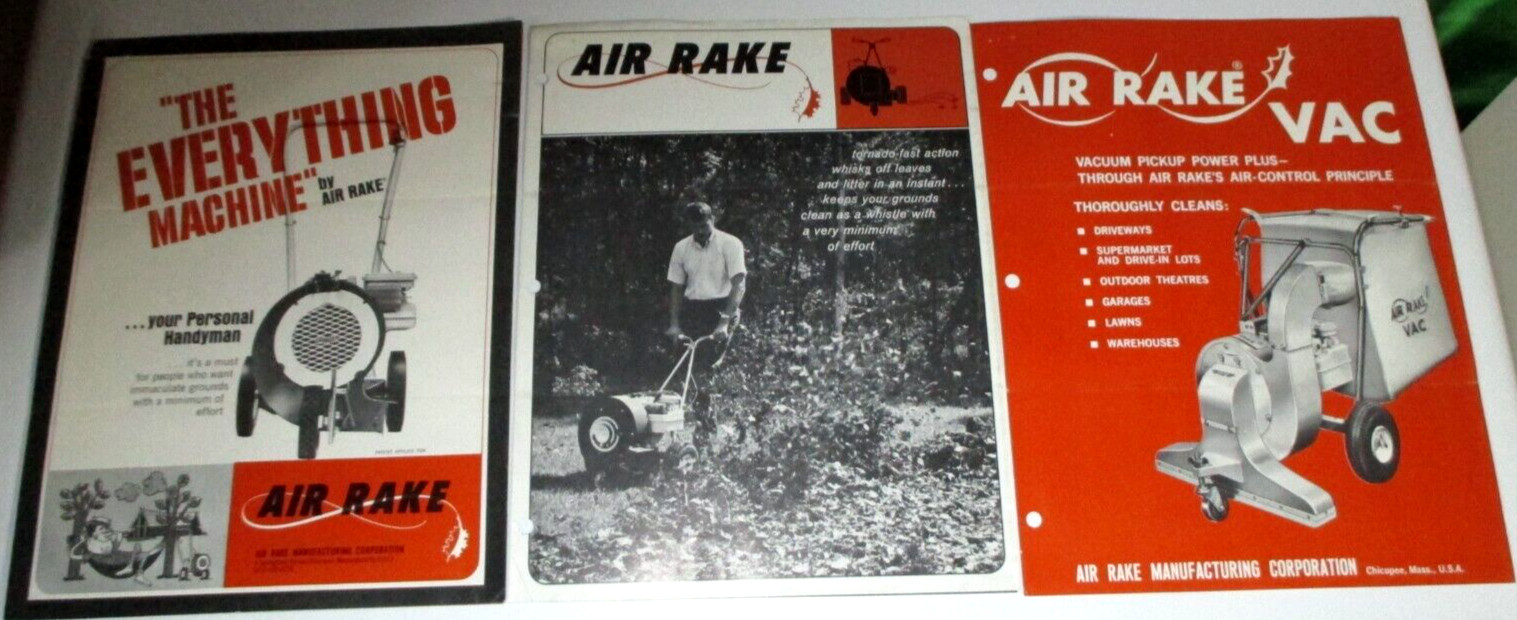 LOT OF 3 AIR RAKE SALES BROCHURES Vacuum & Air Rake literature advertising