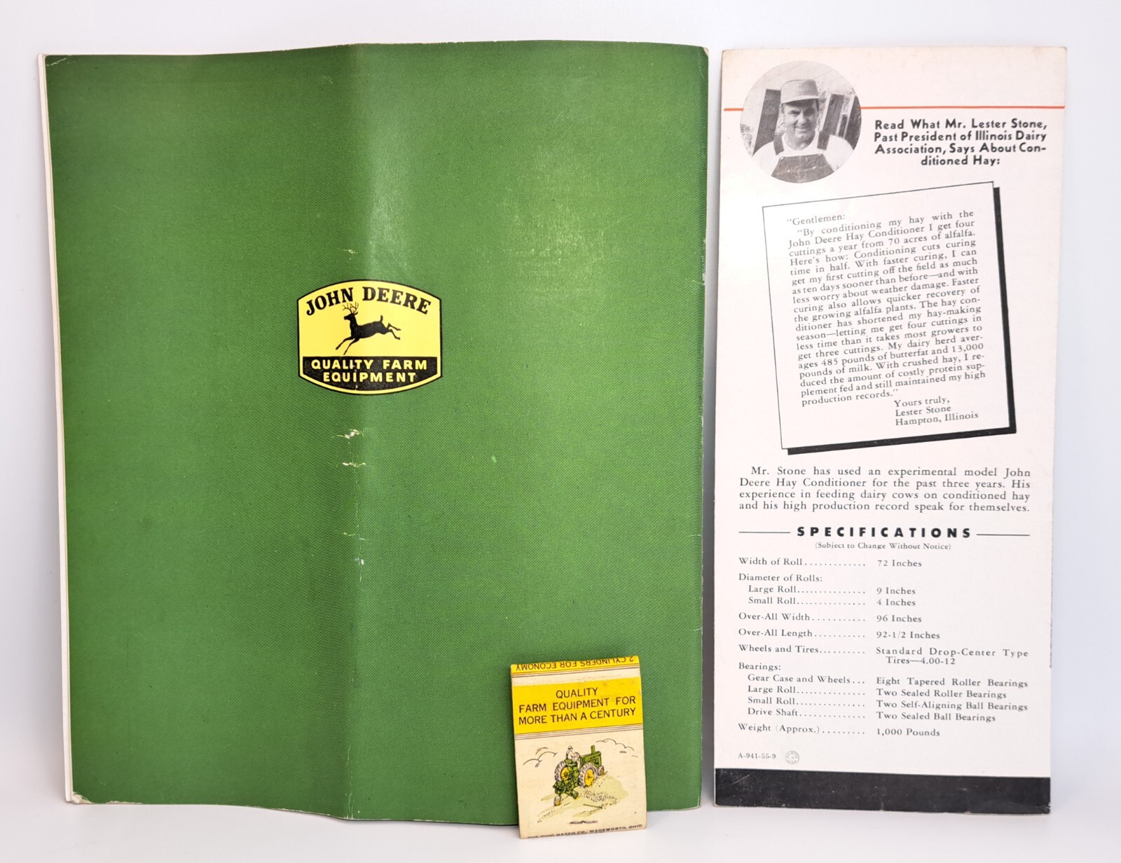 VINTAGE JOHN DEERE AD PAMPHLET BOOKLET MATCHBOOK COVER MARSH-ALLEN CO. BARRE VT