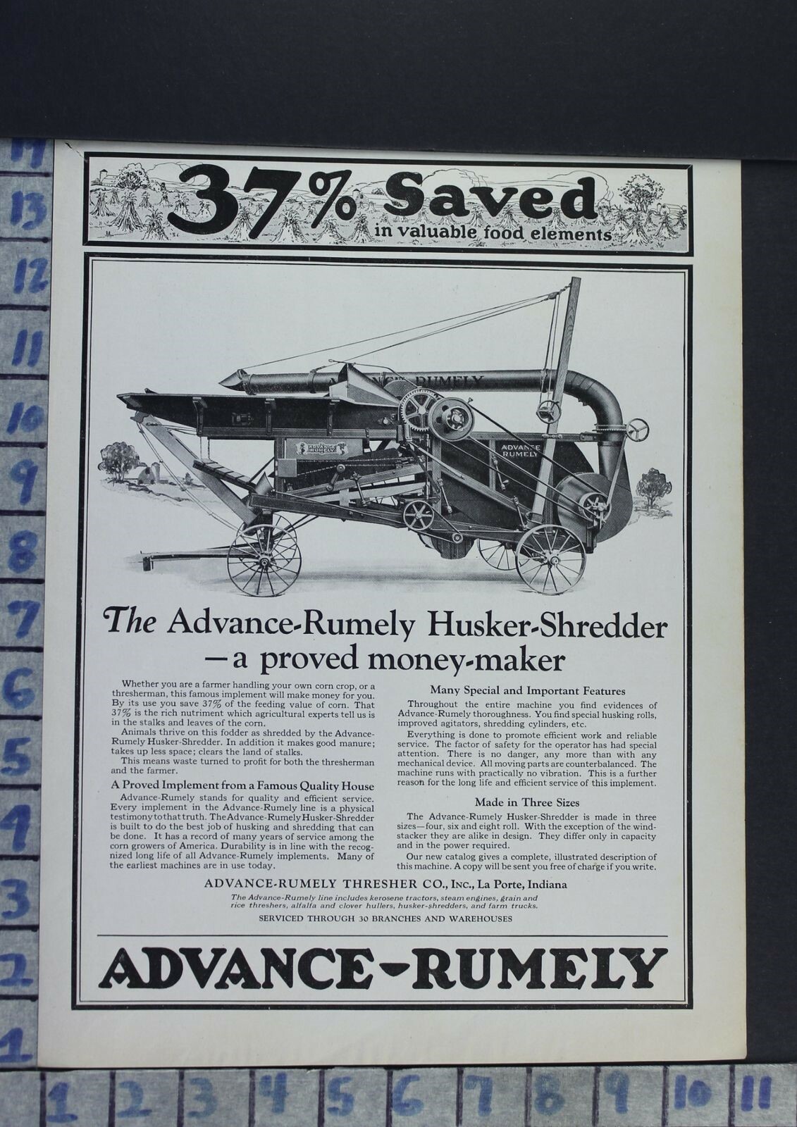1922 ADVANCE-RUMELY HUSKER AGRICULTURE FARM TRACTOR MACHINERY VINTAGE AD CA85