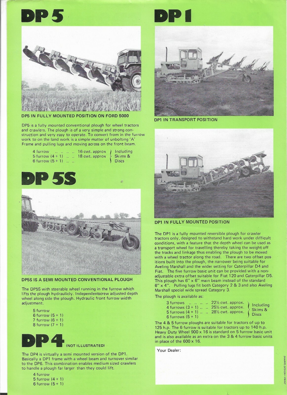 Original Dowdeswell DP1 DP2 DP4 DP5 DP5S DP6 DP7 Ploughs Plows Sales Brochure