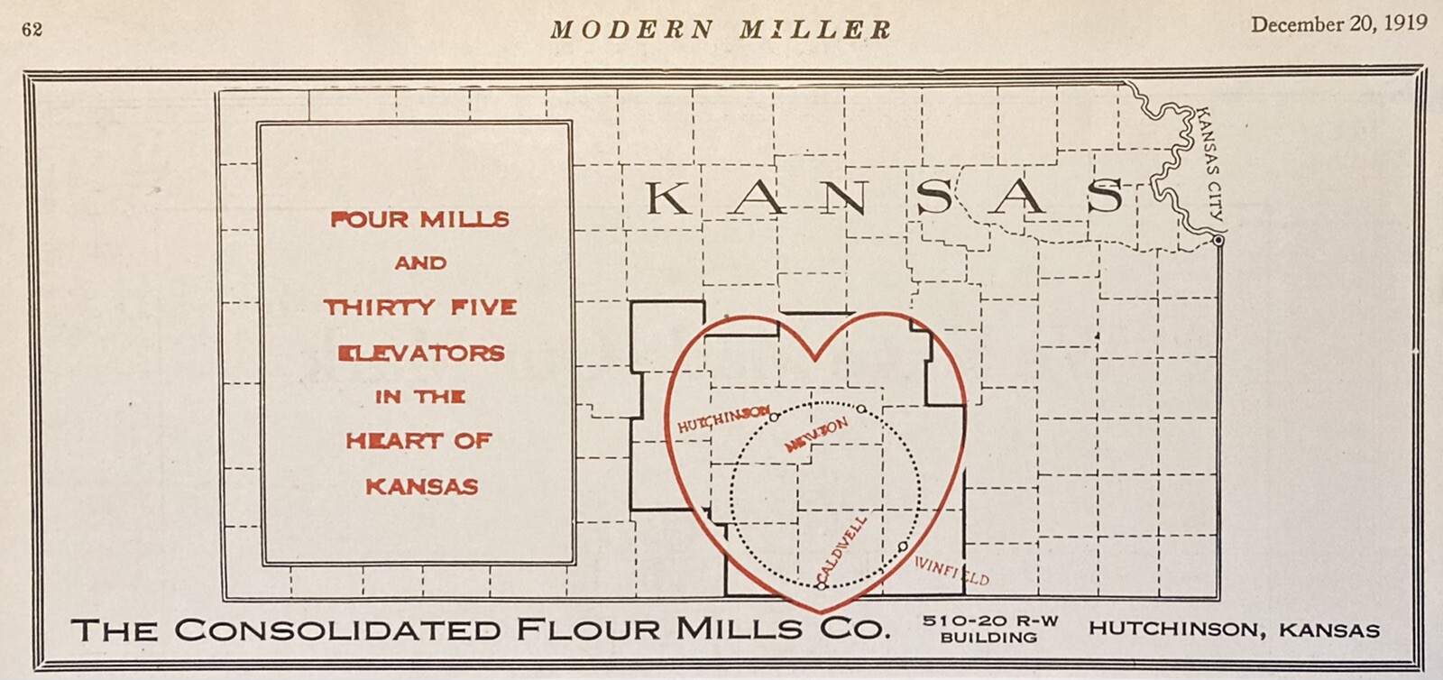 1919 AD(XH32)~CONSOLIDATED FLOUR MILLS CO. HUTCHINSON, KS. KANSAS FLOUR MILLS