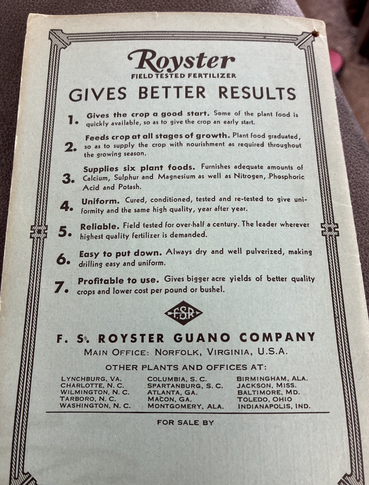 Antique 1941 F S Royster Guano Almanac Norfolk Va 56th Yr Edition