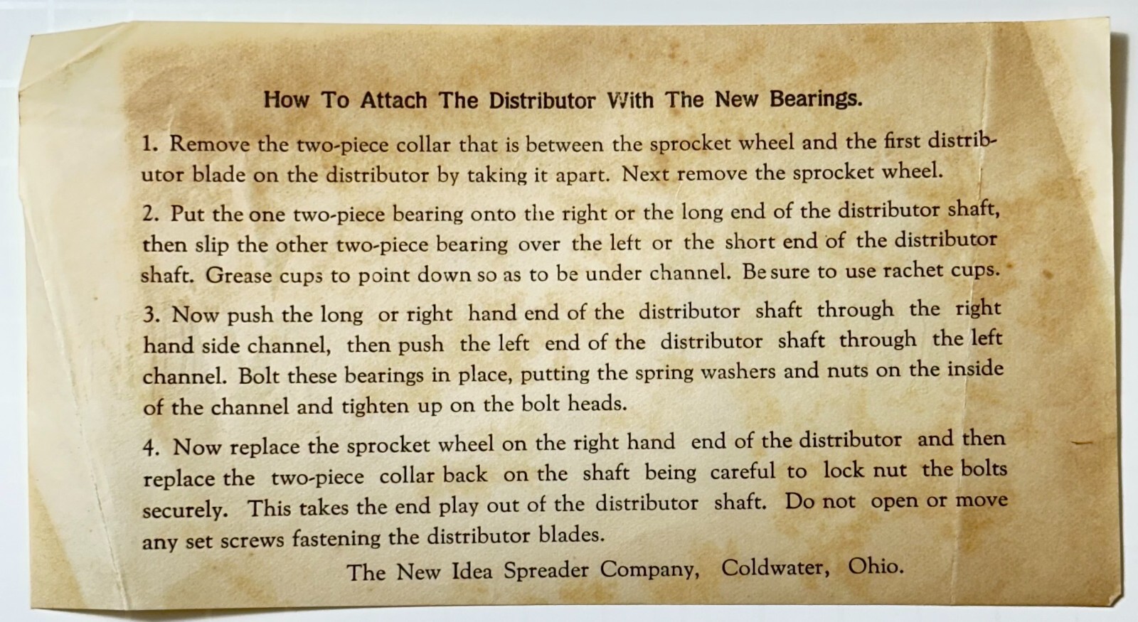 New Idea Spreader Co Checking Sheets Instructions Repair List Envelope