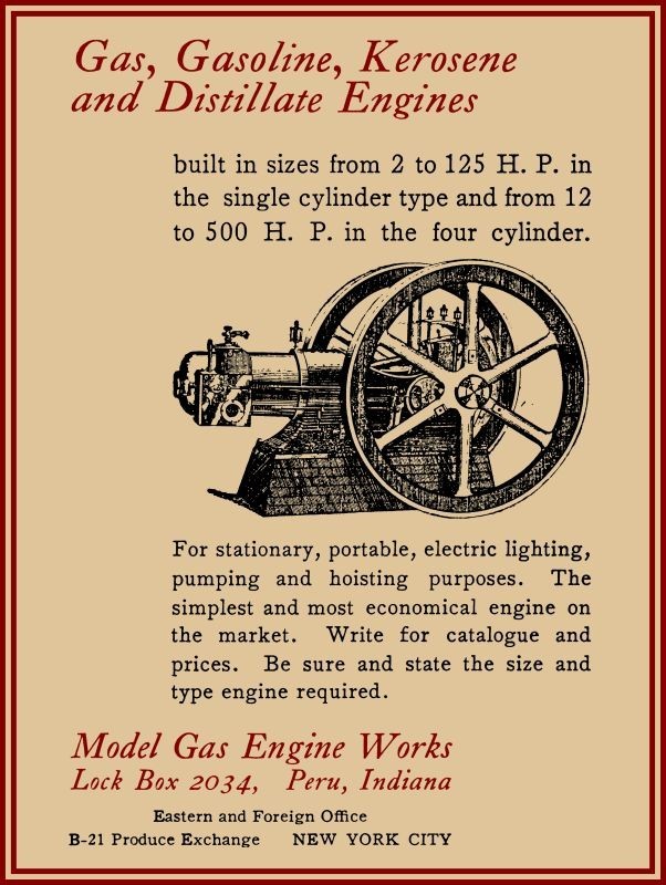 1908 Model Gas Engine Works of Peru, Indiana New Metal Sign: 9×12&Prime;