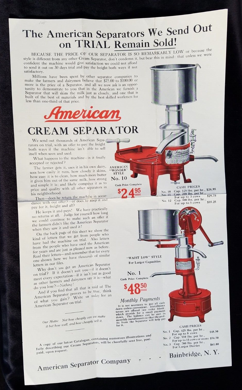 Old Dairy Advertising American Cream Separator Bainbridge NY Agriculture Farm
