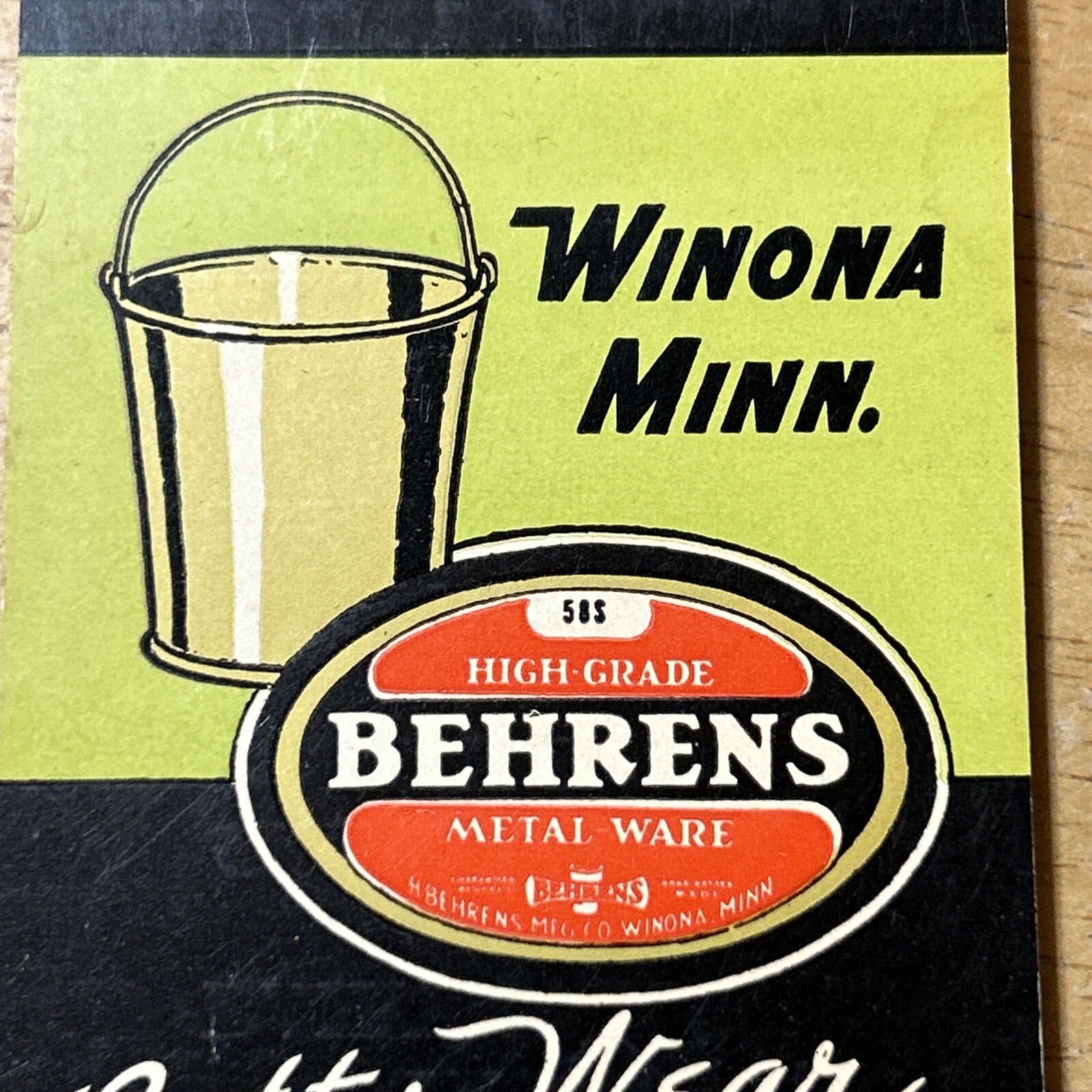 BEHRENS METALWARE Galvanized Steel Advertising Pocket Book Winona Minnesota