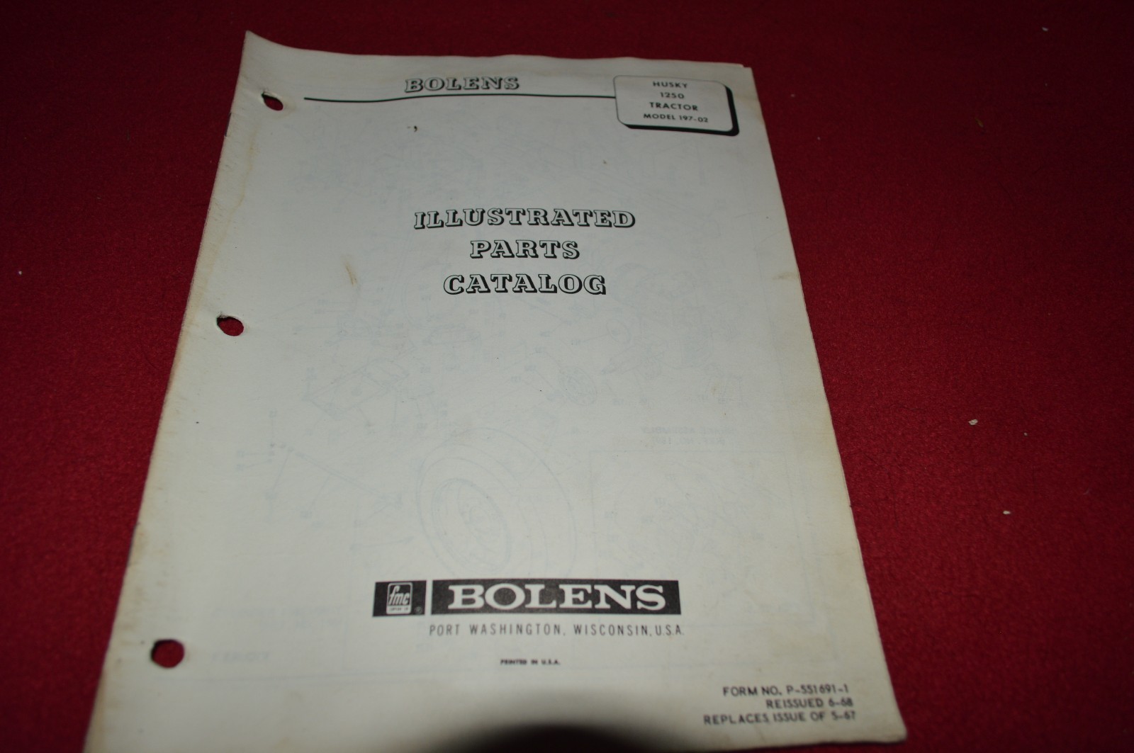 Bolens Husky 197-01 1250 Tractor Dealer&rsquo;s Parts Book Manual CHPA