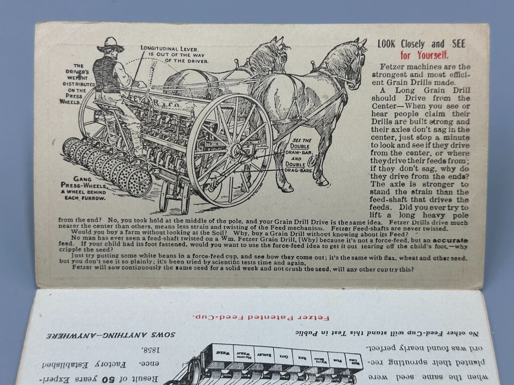 c 1890 FETZER GRAIN DRILL Farm Advertising Booklet SPRINGFIELD Illinois