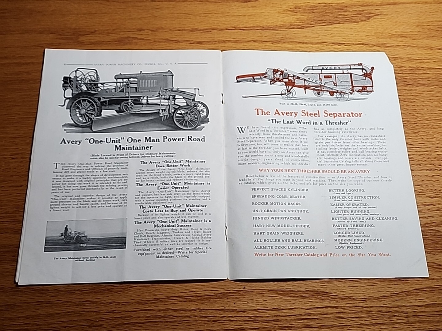 Avery Farming Threshing Road Tractor Catalog Brochure Peoria IL