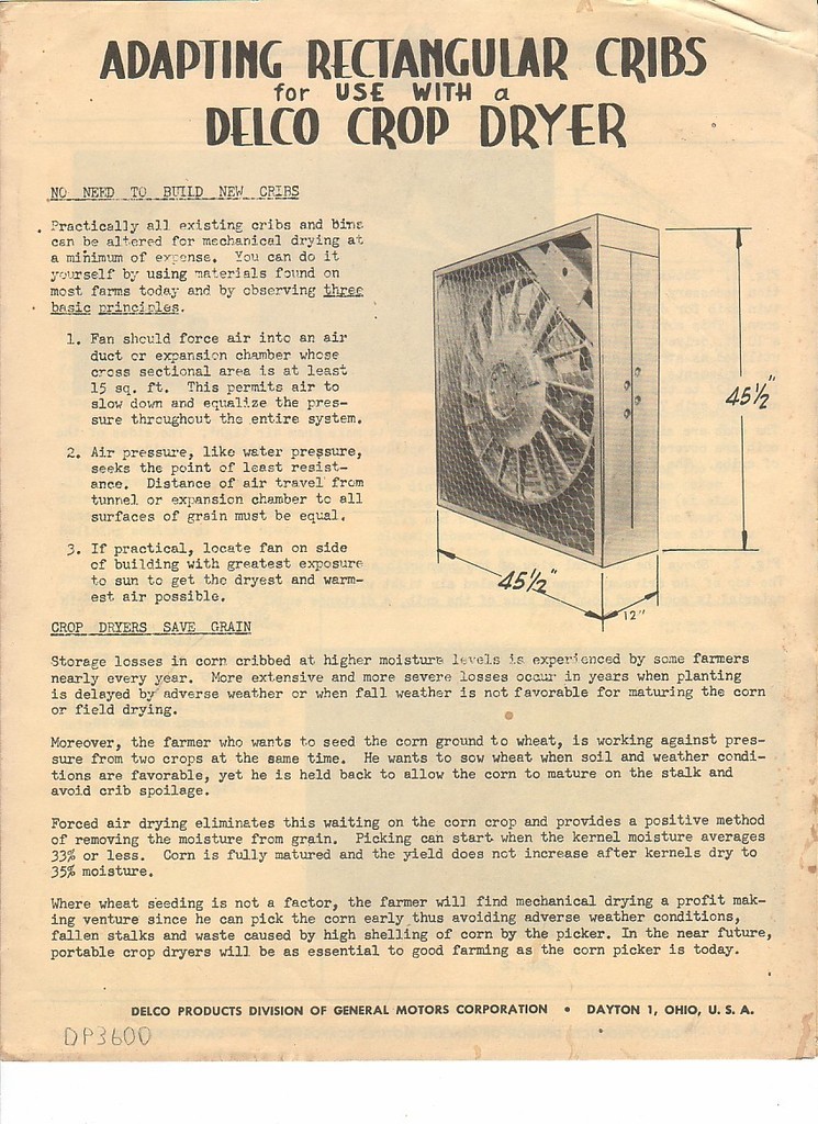 Farm Equipment Brochure – Delco Crop Dryer Fans – General Motors Set of 5 (FB245