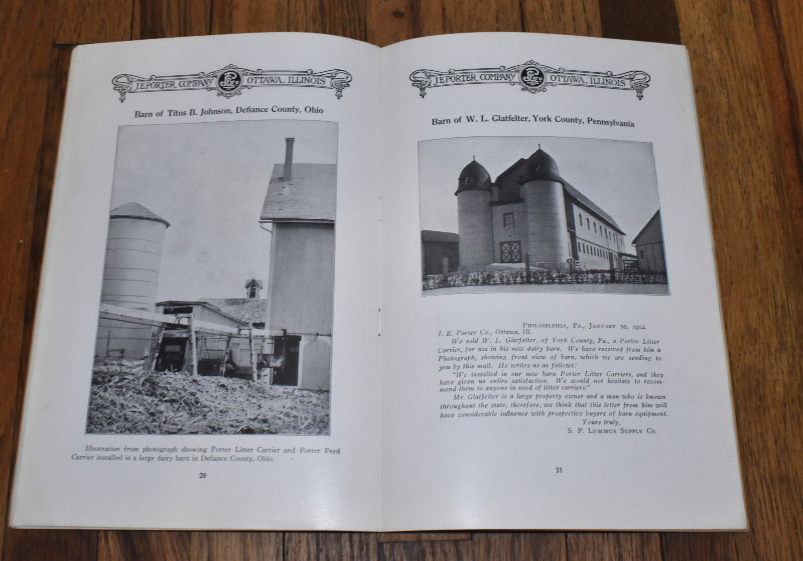 Vintage 1920s J.E. Porter Company Feed Litter Carriers Farm Sales Catalog Book
