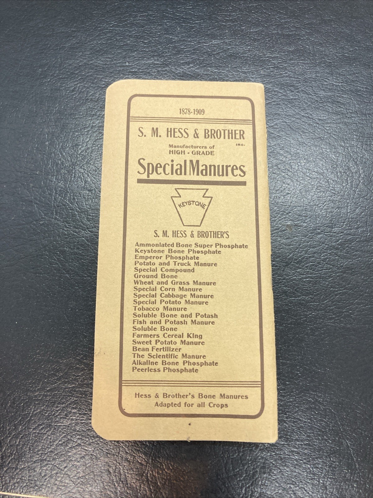 SM Hess & Brother Fertilizers Memo Book Philadelphia Pa 1909