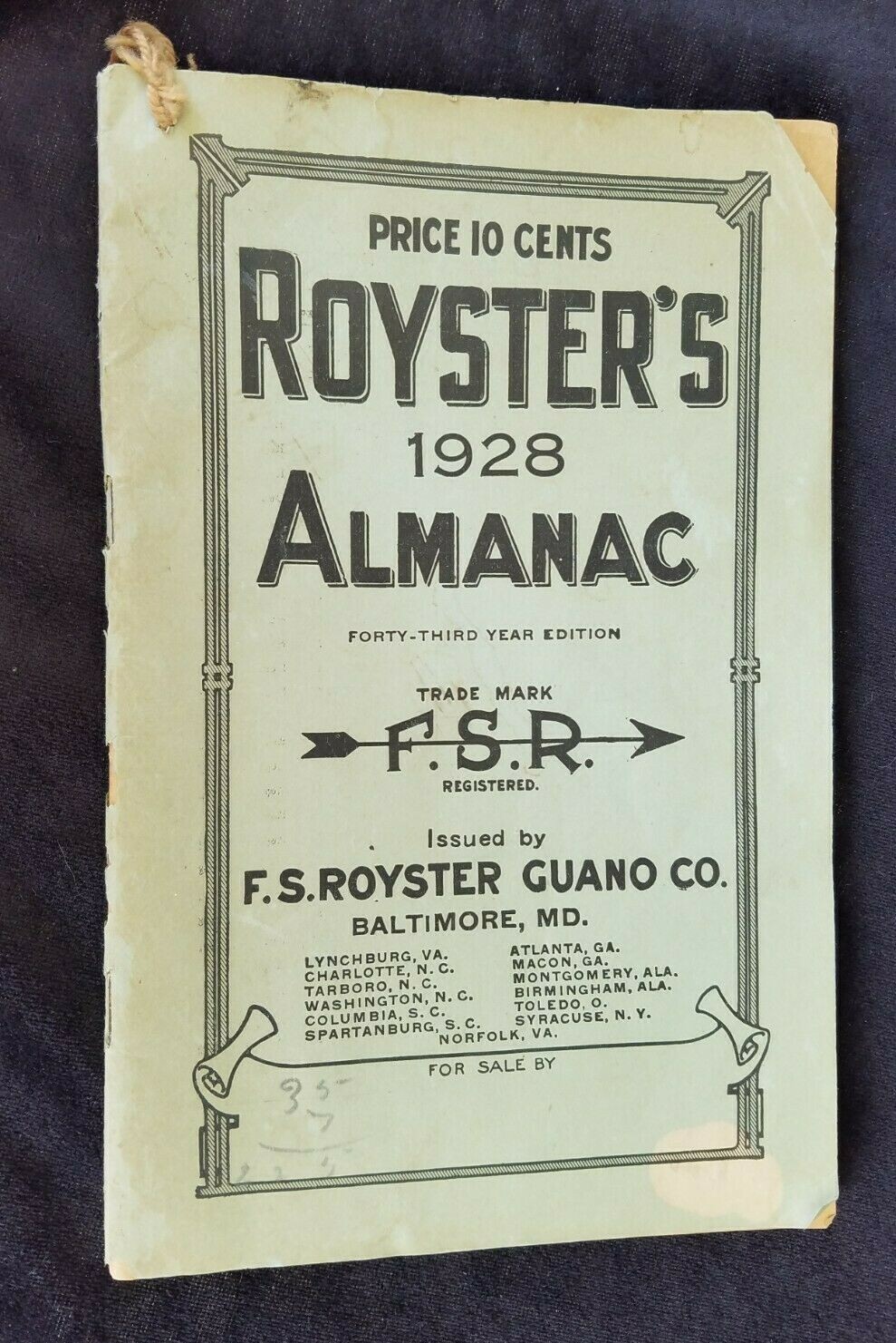 1928 Royster&rsquo;s Almanac FS Royster Guano Baltimore Farm Fertilizer Mine Bartow FL