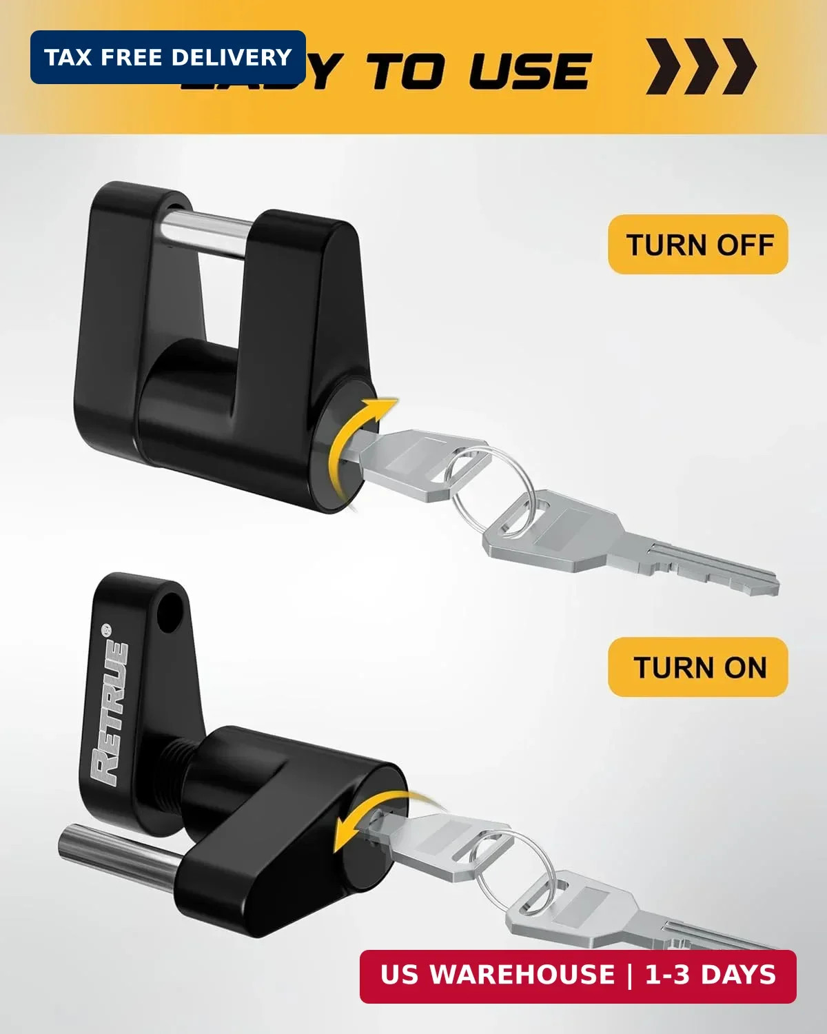 RETRUE Trailer Tongue Coupler Lock, Trailer Hitch Lock,Dia 1/4 Inch, 3/4 Inch Sp