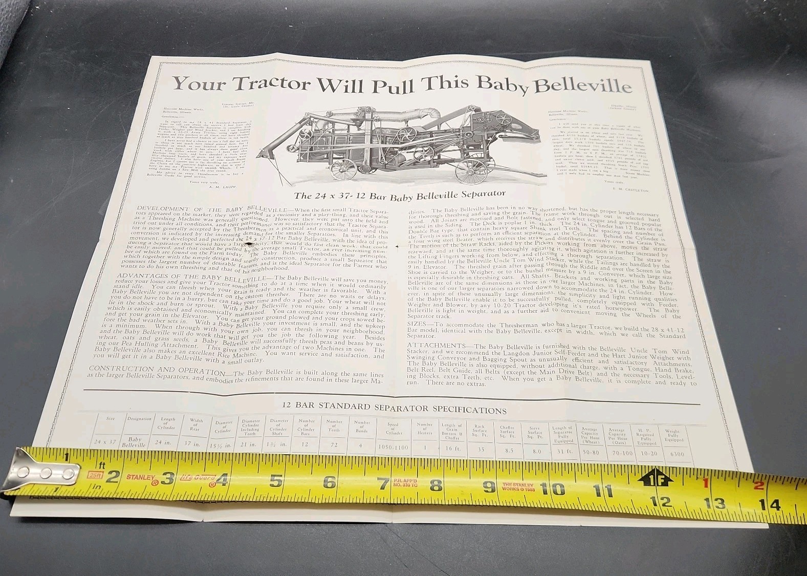 Baby BELLEVILLE THRESHING Brochure – HARRISON MACHINE WORKS – Farm Advertising