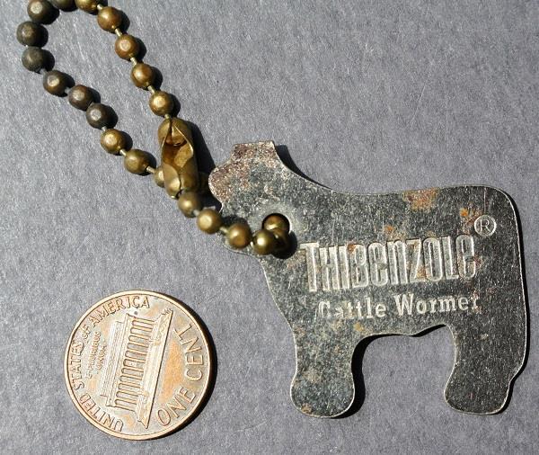 Vintage Wayne Cattle Wormer Thibenzole Animal Health Aids cow shaped keychain —