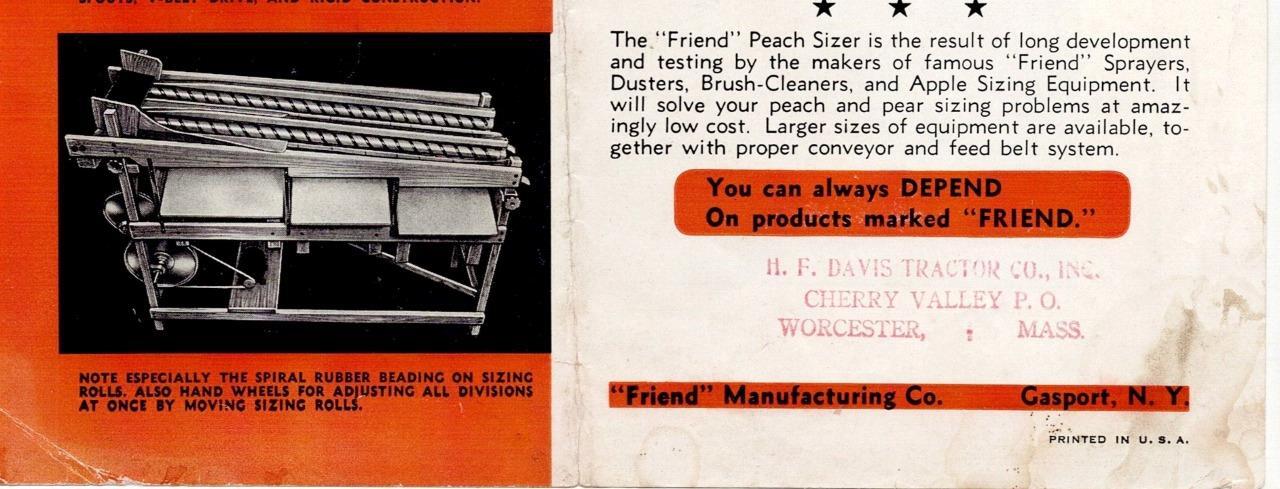 Peach Sizer Ad Sheet, « Friend » Manufacturing Co. Gasport, NY Illustrated c 1930s