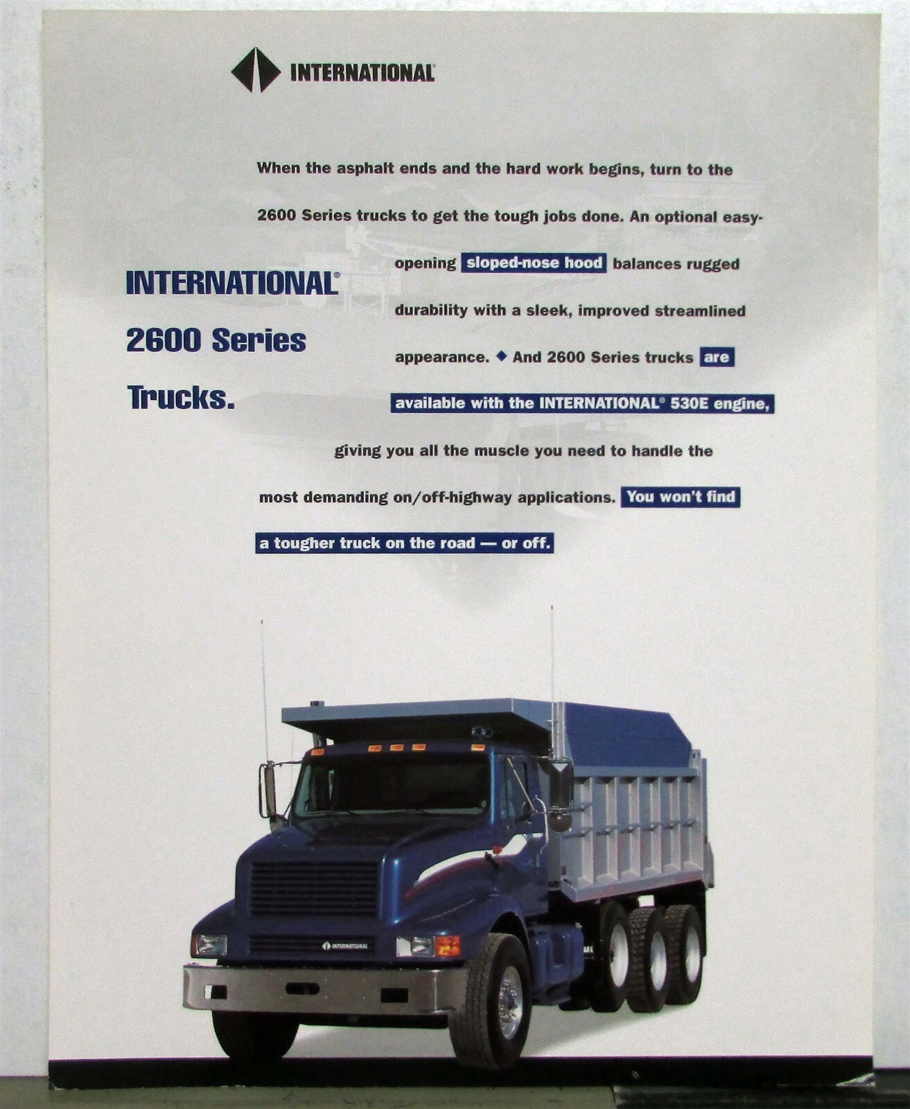 1990s International 2600 Series Trucks Specifications Construction Sales Sheet