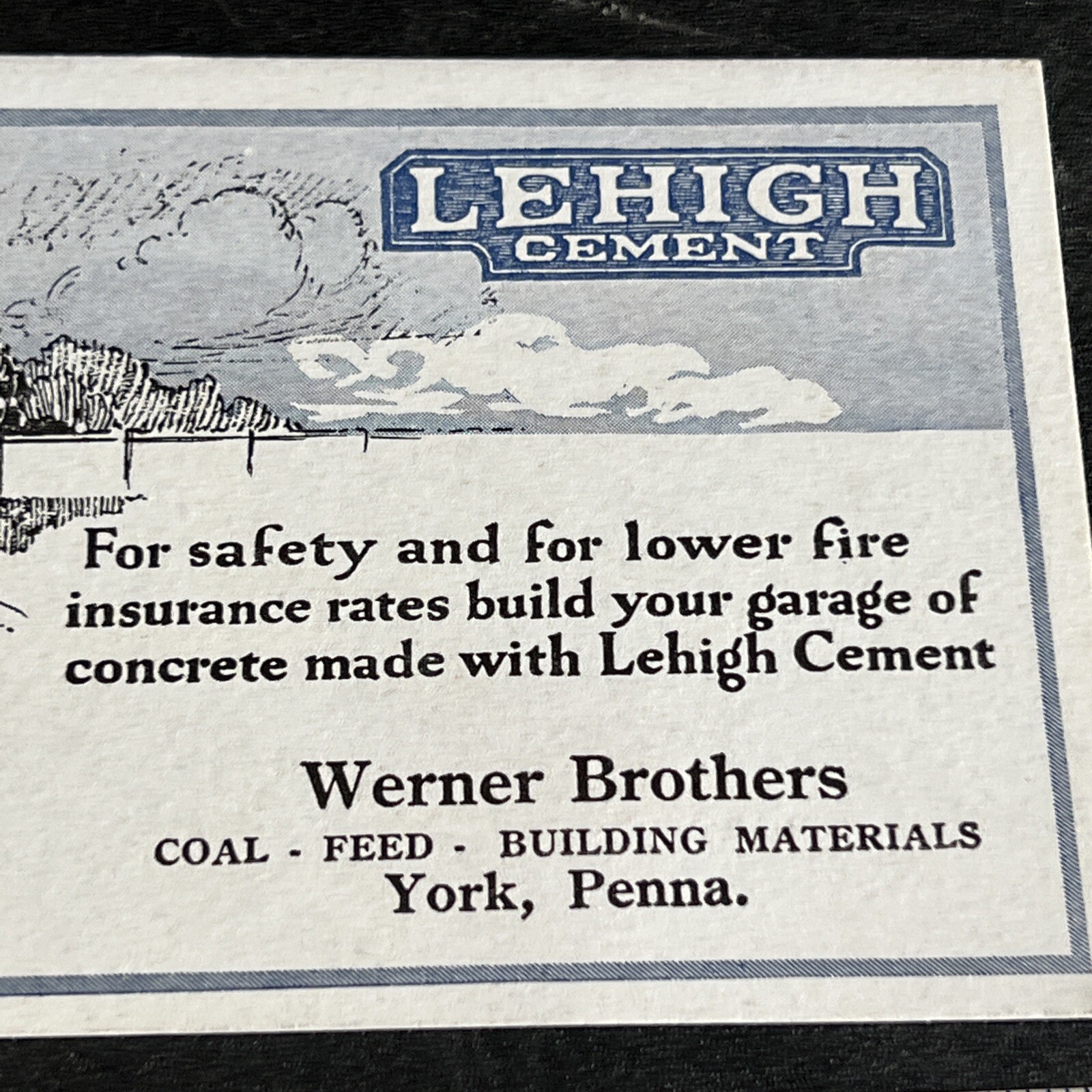 Vintage 1920s York Pa Blotter Card Werner Bros Coal Feed Lehigh Cement