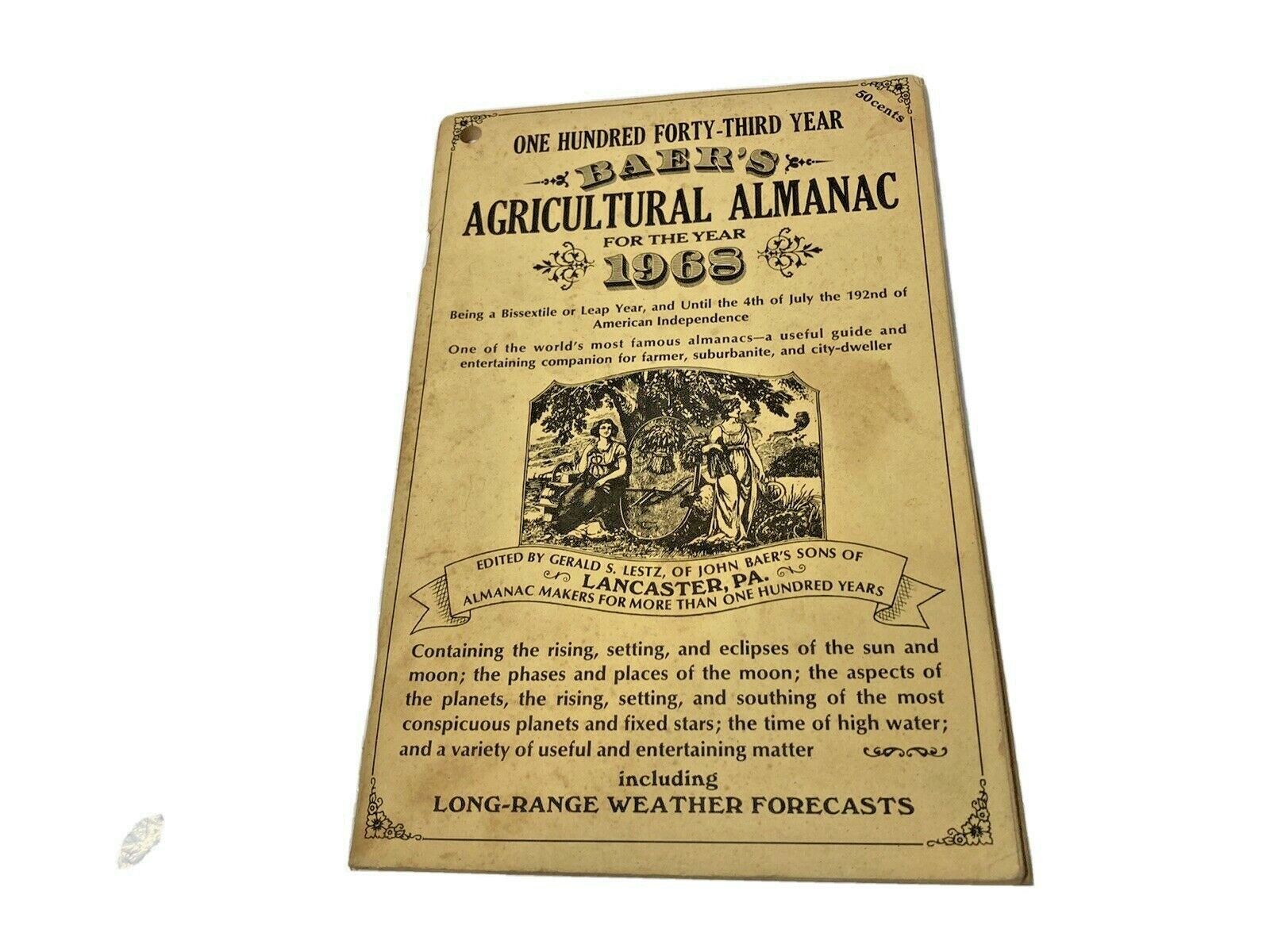 Vtg 1968 Booklet Baer&rsquo;s Agricultural Almanac w Weather Forecasts Lancaster PA