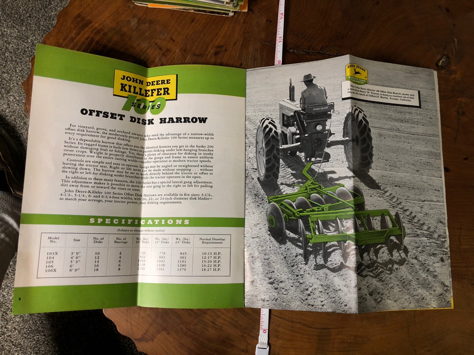 John Deere Killefer 100 200 Series Offset Disk Harrow For 1947 Brochure