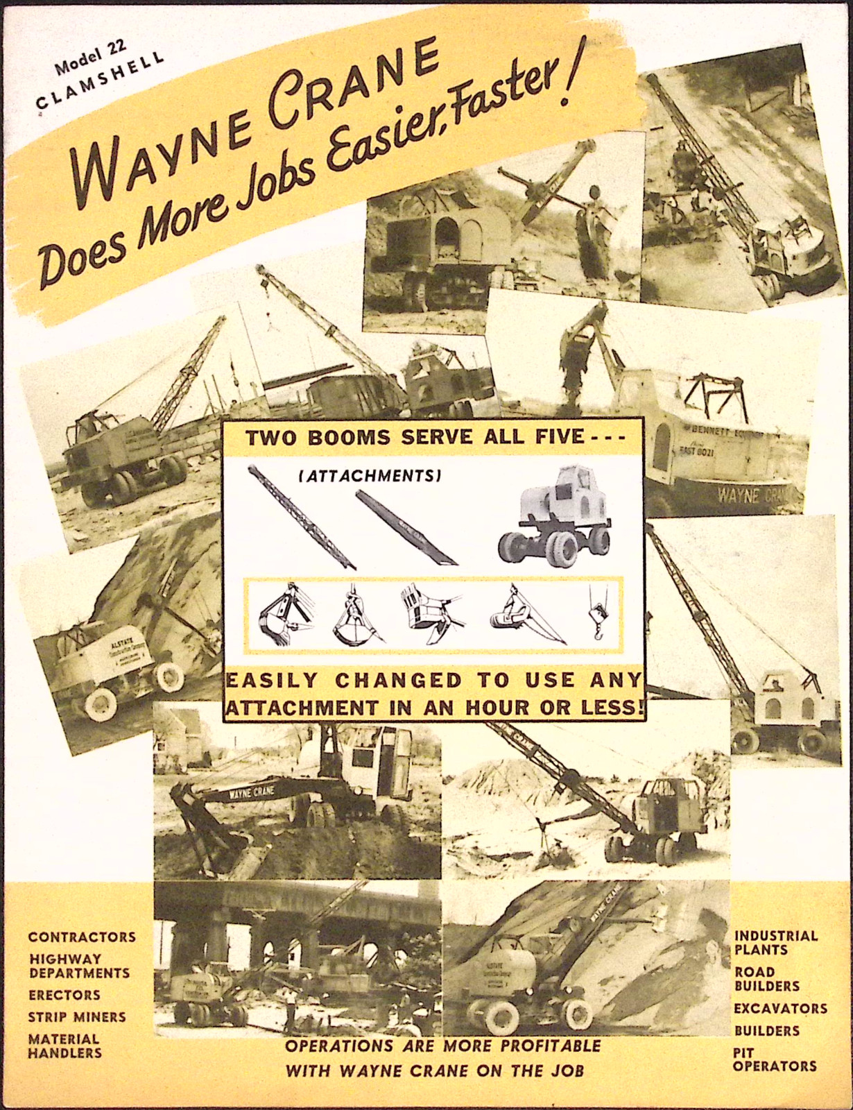 Wayne Crane Model 22 Clamshell Brochure American Steel Dredge Co Ft Wayne IN