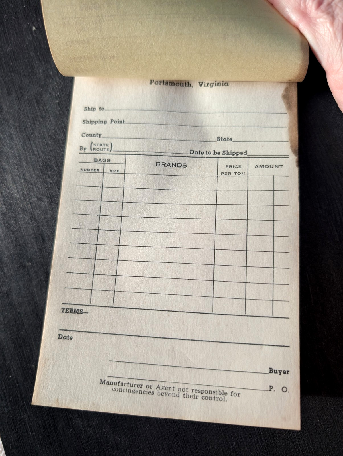 BAUGH & SONS COMPANY Portsmouth Virginia Vintage Old Sales Consumer&rsquo;s Order Book