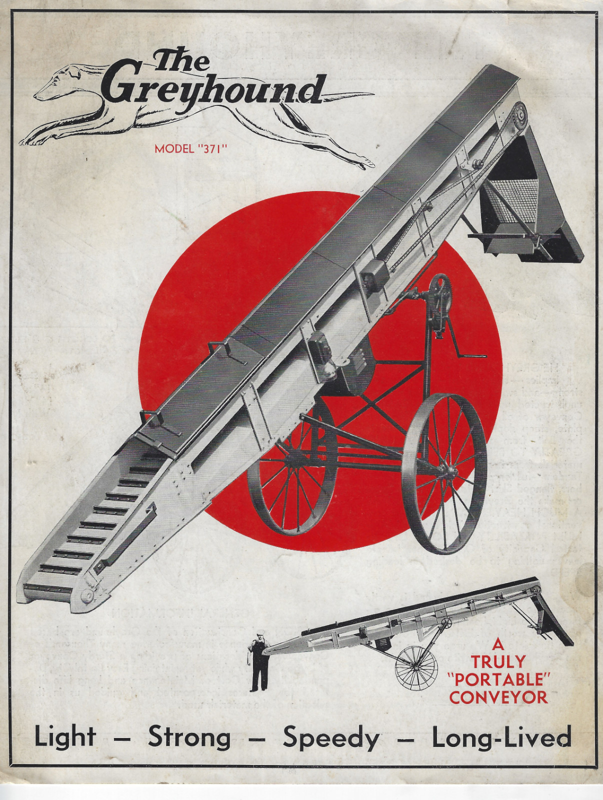 Vintage Greyhound Conveyor Ad Bi Fold Brochure by Portable Farm Machinery