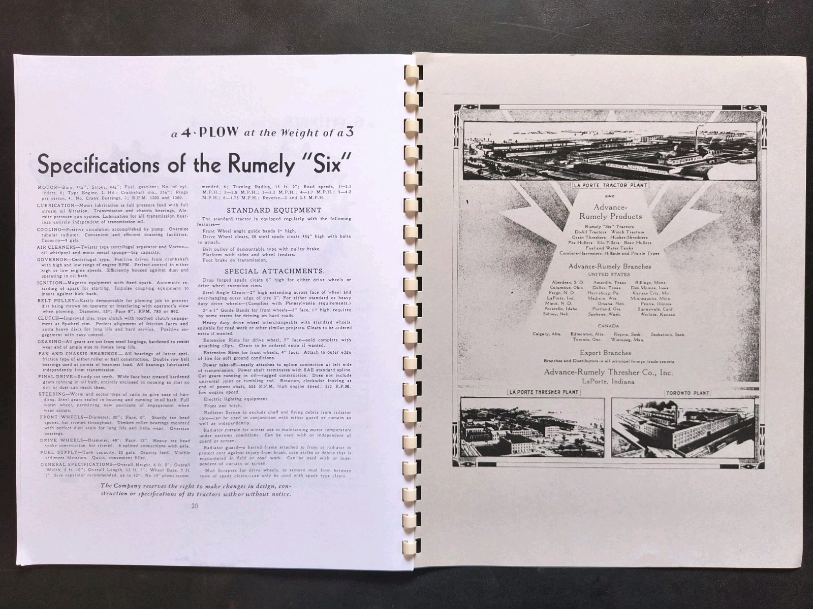 1920s Rumley 6 Tractor Dealer Brochure Owners Manual Print Advertising Reprint